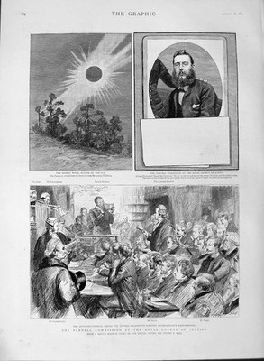 Alter antiker Druck 1889 Parnell Commission Court Eclipse Sun Sierra Nevada 19.