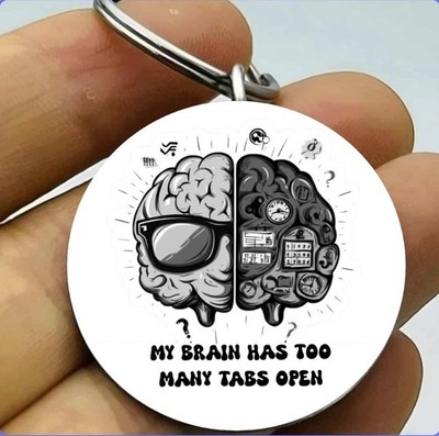 Human Brain Art Too Many Tabs Ai Art Future Meme Stainless Keychain
