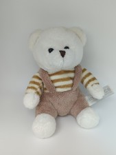 Embrace Soft To Cream Teddy Bear 6" Brown dungarees & Striped Top