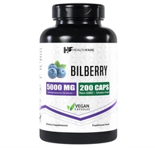 Bilberry 5000mg Supplement 200 Veg Caps Eye Vision Support Gluten Free USA
