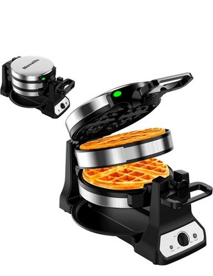 1400W Belgian Waffle Maker Double Iron 180 Flip Stainless Steel Adjustable Cool