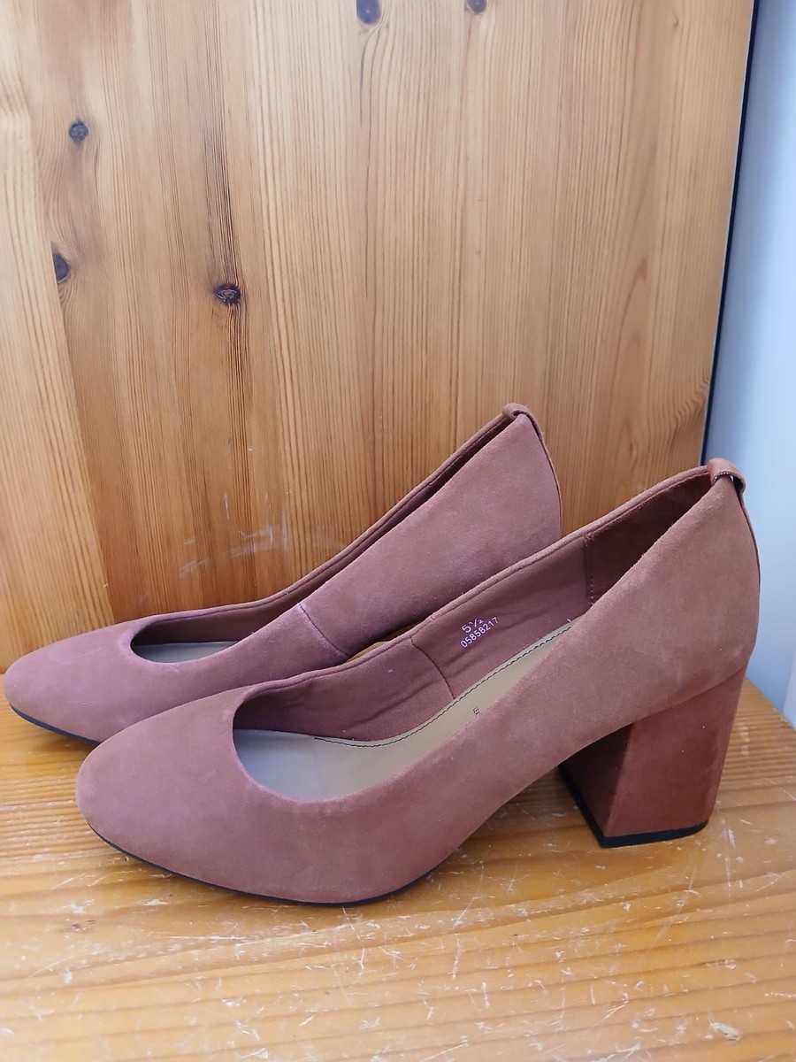 M&S Real SUEDE Block Heel COURT SHOES TERRACOTTA SIZE RRP £45