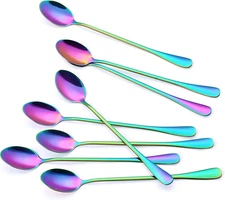 ® Long Handle Spoons, Colorful Plated Latte Spoon, Stainless Steel Ice Cream Spo