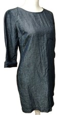 • Gap Women's 3/4 Roll Cuff Sleeve Shift Dress Size 2 Indigo Blue With Pockets 