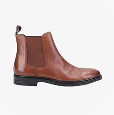 Image of Hush Puppies Sawyer Mens Leather Pull-On Comfort Brown Chelsea