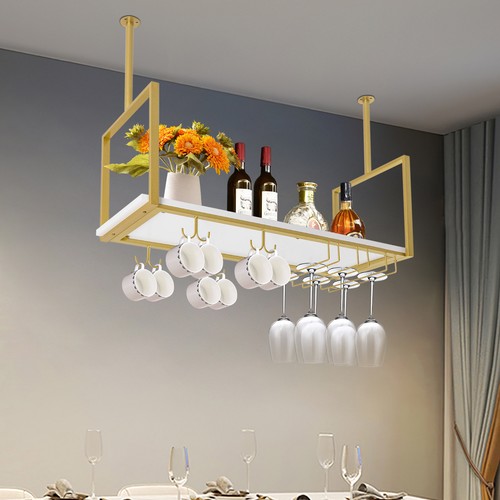 Portabottiglie per vino con 2 tipi portabicchieri 31,5 pollici metallo da soffitto bar porta vino