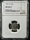 1951-D  FB 10C Roosevelt Dime NGC MS66FT    8699812-009