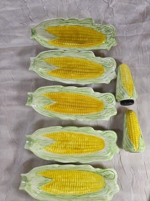 Vintage 1978 CAP Germany Ceramic Corn on the Cob Dishes Salt Pepper Shakers Set