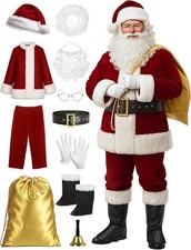 11pcs Santa Claus Costume for Men,Deluxe Professional Santa Clause Outfit- 3XL