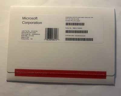 Microsoft Windows Server 2025 Standard 64 Core DVD+ Product Key Sealed