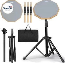 Drum Practice Pad Snare Drum Stand Set 12 in with Double Sided Silent Drum Pad, 