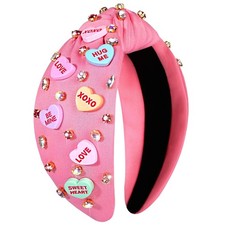 NVENF Valentines Day Heart Rhinestone Headband Women Pink Red Hairband