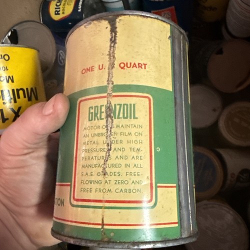 Raro! Vintage Greenzoil Crown Petroleum Houston TX 1 Qt quarto latta olio motore lattina - Foto 5 di 12