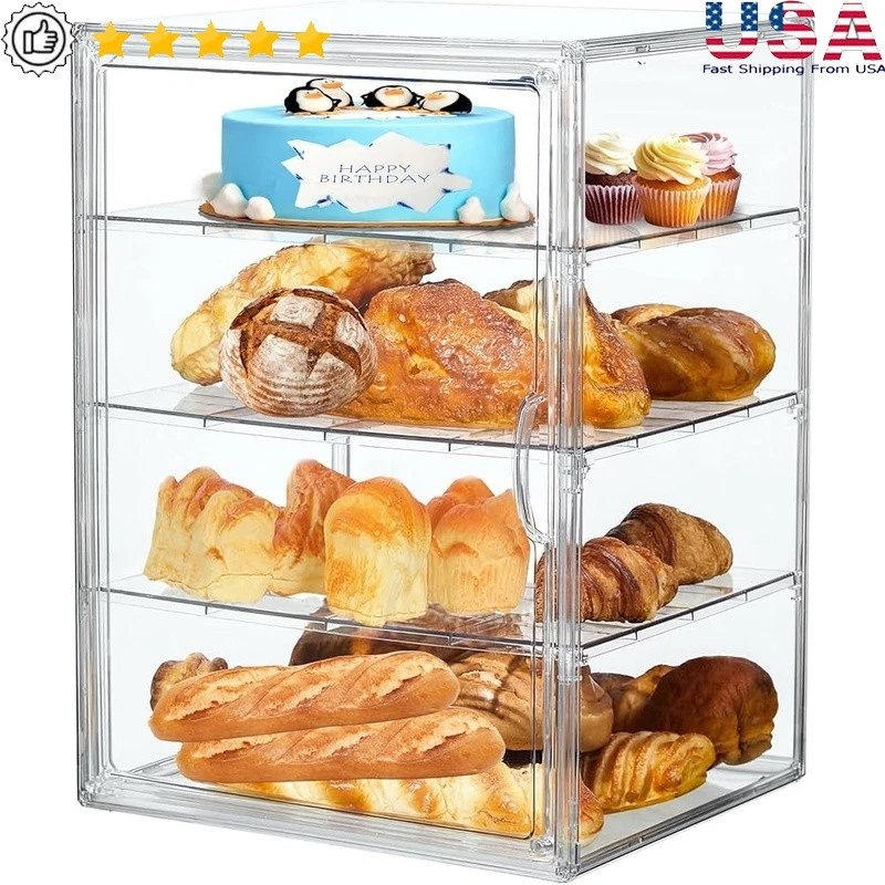 Acrylic Bread Box W/ Adjustable Dividers Easy Clean Storage Fresh Keeper New
