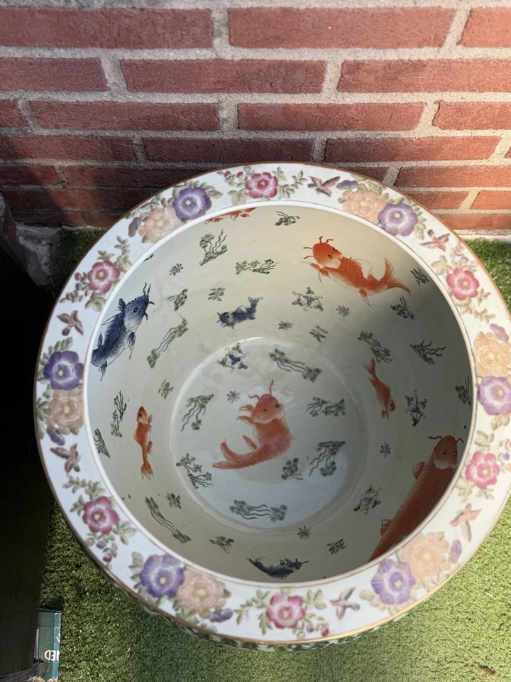X-Grande Porcelana China Koi Peces Cuencos Jardinería Dorado Maceta De Colección 18’ Foto 4 de 4