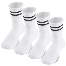 Kids Boys Crew Socks - 4 Pack Ribbed Towel Bottom Hiking Large Striped White