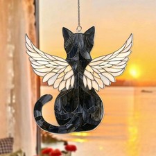Custom Cat Acrylic Suncatcher, Angel Wings, Memorial Window Hanging