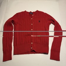 Polo Ralph Lauren Girl s Cotton Cable Knit Cardigan Red M, 8, 10 Preppy Academia
