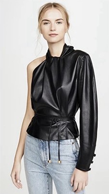 One Shoulder Twist Knot Top with Belt Small Nanushka  elodia Black Vegan Leather