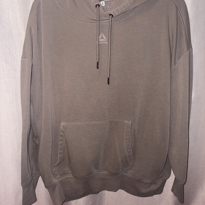 Reebok Gray Fleece Cotton Pullover Hoodie L Unisex Drawstring Kangaroo