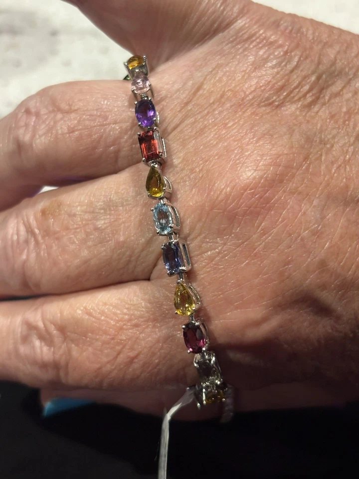 Natural SS 925 Tanzanite , Iolite, Peridot, Rubalite Bracelet 7” - image 3 of 4