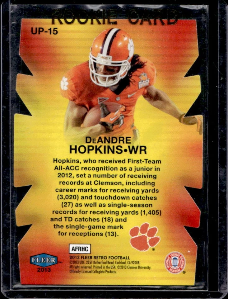 2013 Fleer Retro DeAndre Hopkins Tradition Under Pressure RC #UP-15 Tigers - Image 2 of 2