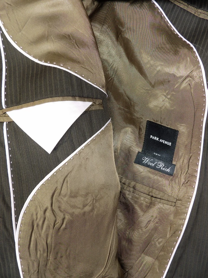 Terno masculino Park Avenue 42r 36 X 30 marrom listra de giz mistura de lã escolha ponto L#19 - Imagem 4 de 4
