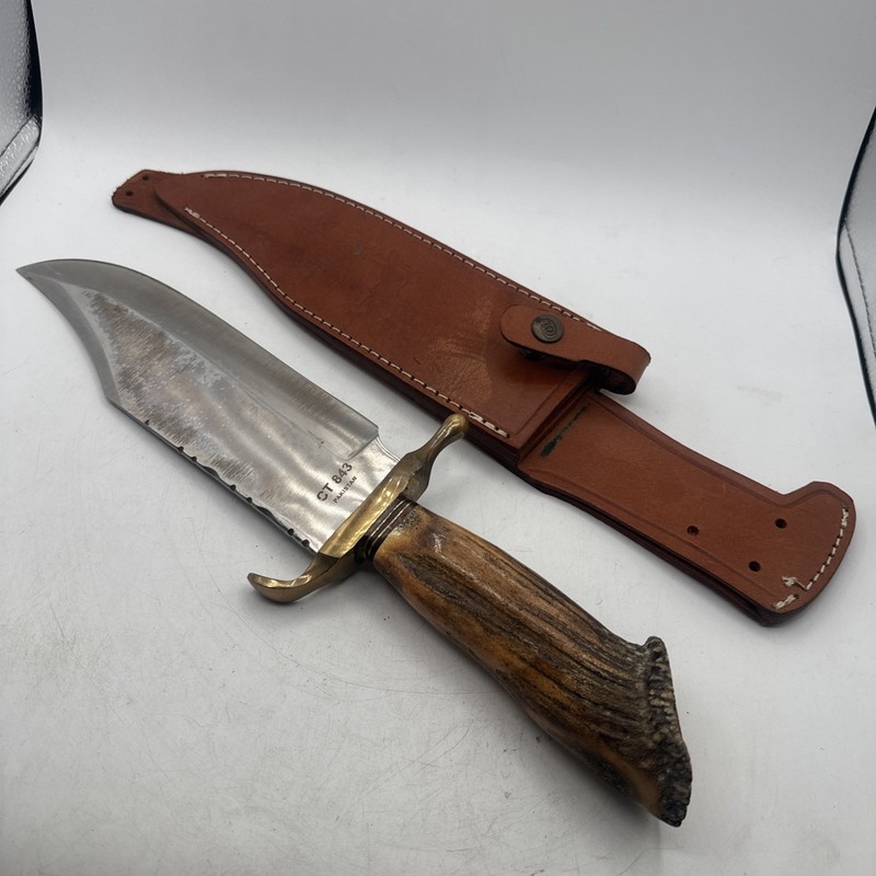 Colt Bandit CT843 Bowie Knife Stag Handle Fixed Blade Leather Sheath