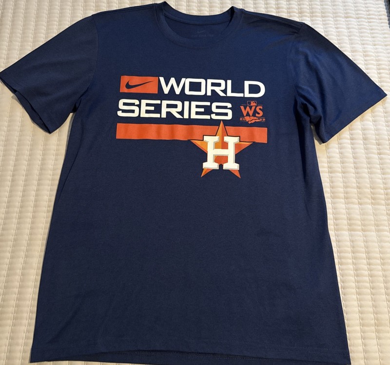 Nike Men's Houston Astros 2022 World Series Blue Graphic Dri-Fit Shirt Medium
