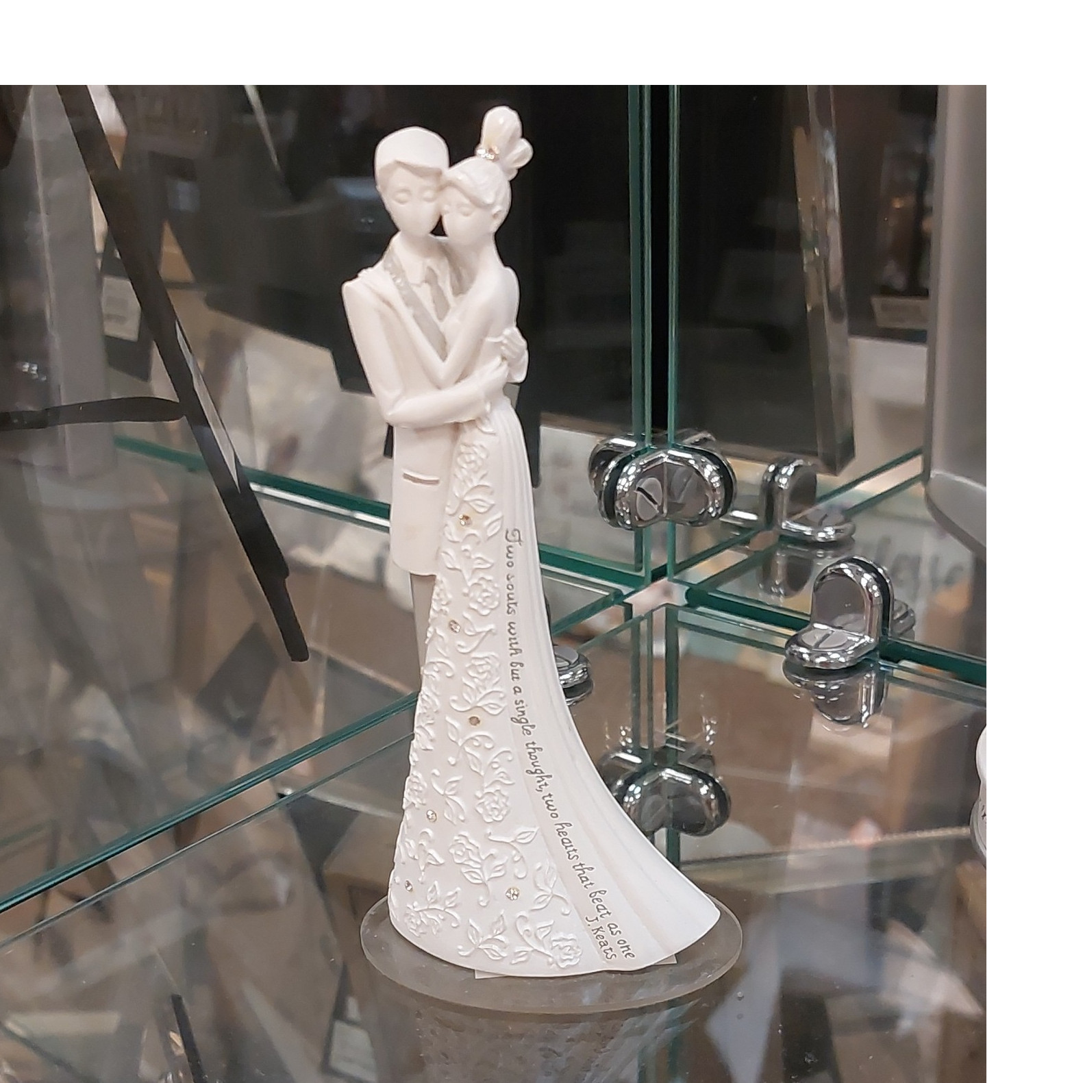 White Ceramic Bride & Groom Wedding Couple Figurine Cake Topper, Floral