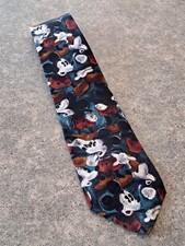 Vtg Disney Mickey Mouse Men's Neck Tie 3.5" x 57" Black/White/Teal/Brown SILK
