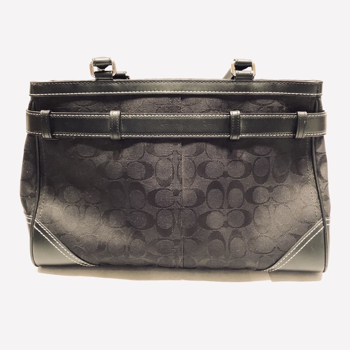 Coach Hampton Signature logo large black shoulder tote J05J