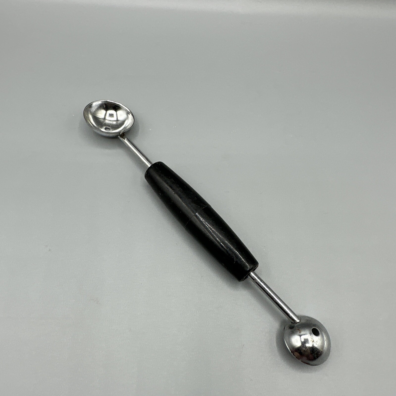 Vintage EKCO USA Melon Baller Black Handle Double Headed Ball Scoop 3/4" 1 .25"