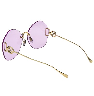 その他 GUCCI GUCCI 1203 Violet Gold Metal Chain 001 Oversized Sunglasses