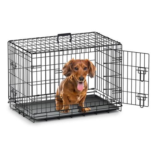 Dog Crate Kennel Folding Metal Pet Crate Cage Double door w/Slide-out Tray Black - Bild 18 von 36
