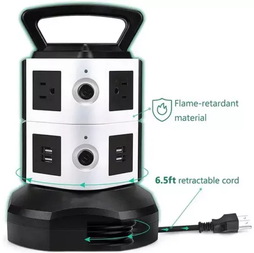 Vertikale Überspannungsschutz Steckdosenleiste Turm USB Ports Steckdose 6 Fuß Verlängerungskabel - Bild 4 von 12
