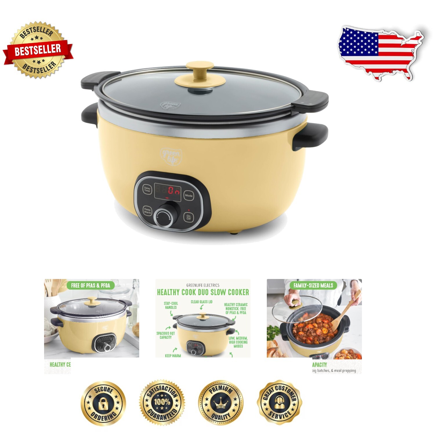 Healthy Cook Duo - 6QT Slow Cooker with Programmable Timer and Nonstick Interior