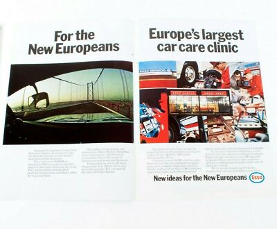 Vintage Esso Car Care Clinic Highway Print Anzeige   Original 1971, Doppelblatt