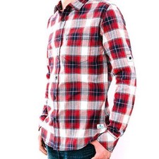 Men's Kaiback Kickback Button Down Cotton Shirt - Red - Plaid - Ultra Slim Fit