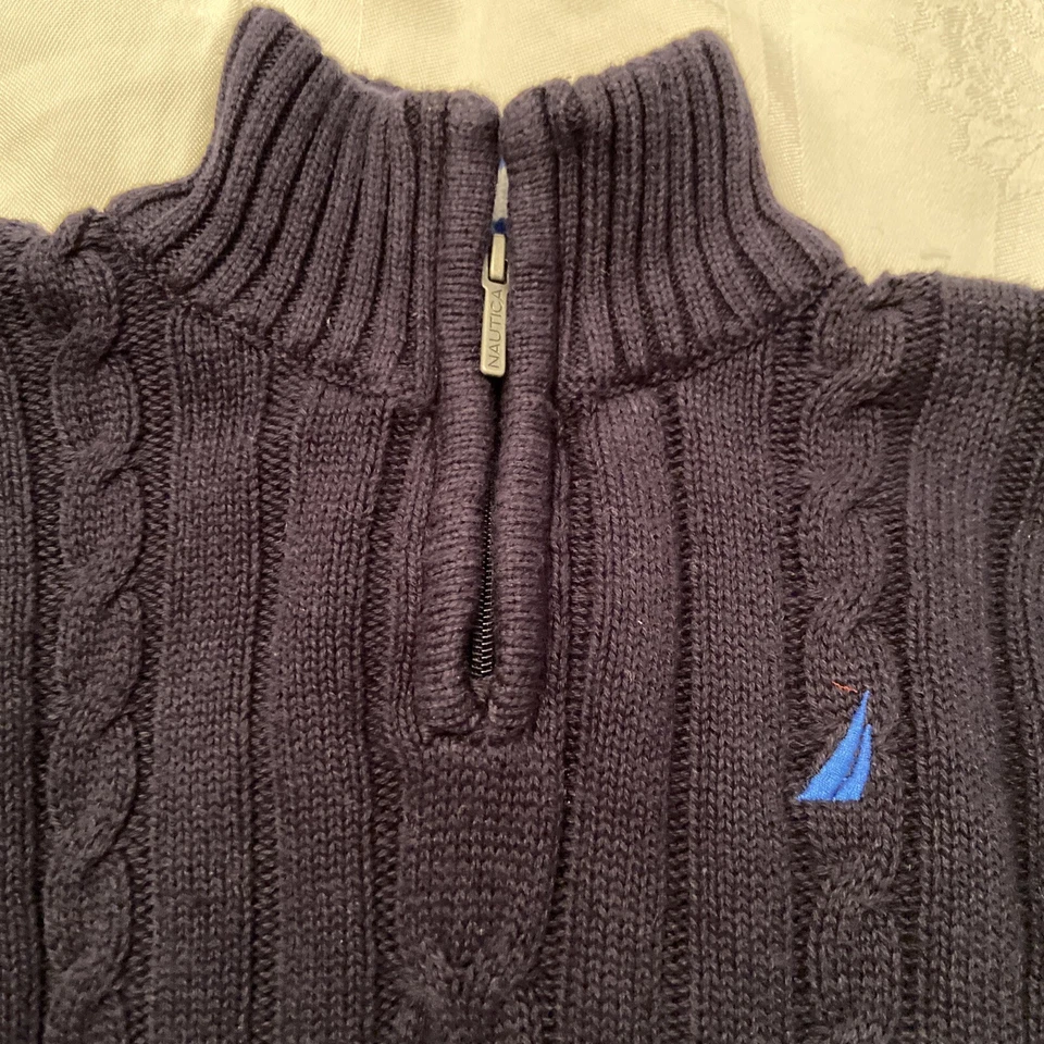 Suéter Náutico Tejido con Cable 18 M Azul Marino Niño Pequeño Bebé Cuarto Cremallera Usado en Excelente Condición Foto 2 de 4