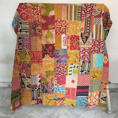 Vintage Patchwork Kantha Quilt Wende Tagesdecke Single Baumwolle Decke