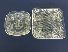 Vintage cut glass serving set ball pattern leaf design relish dip candy dish