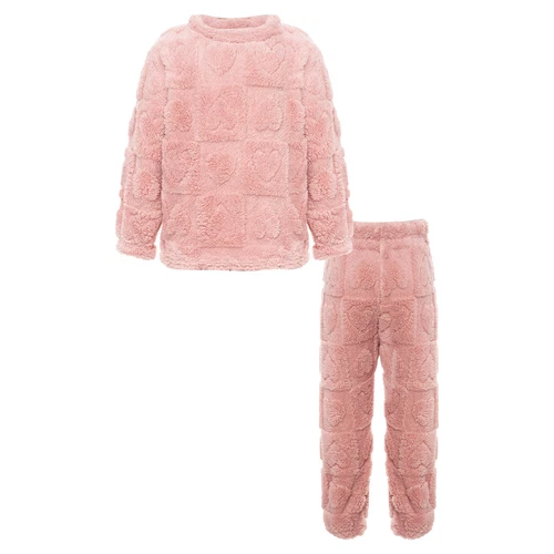 Kids Boys Girls Pajamas Set Solid Color Tops With Pants Round Neck Flannel Suit - Foto 8 di 72