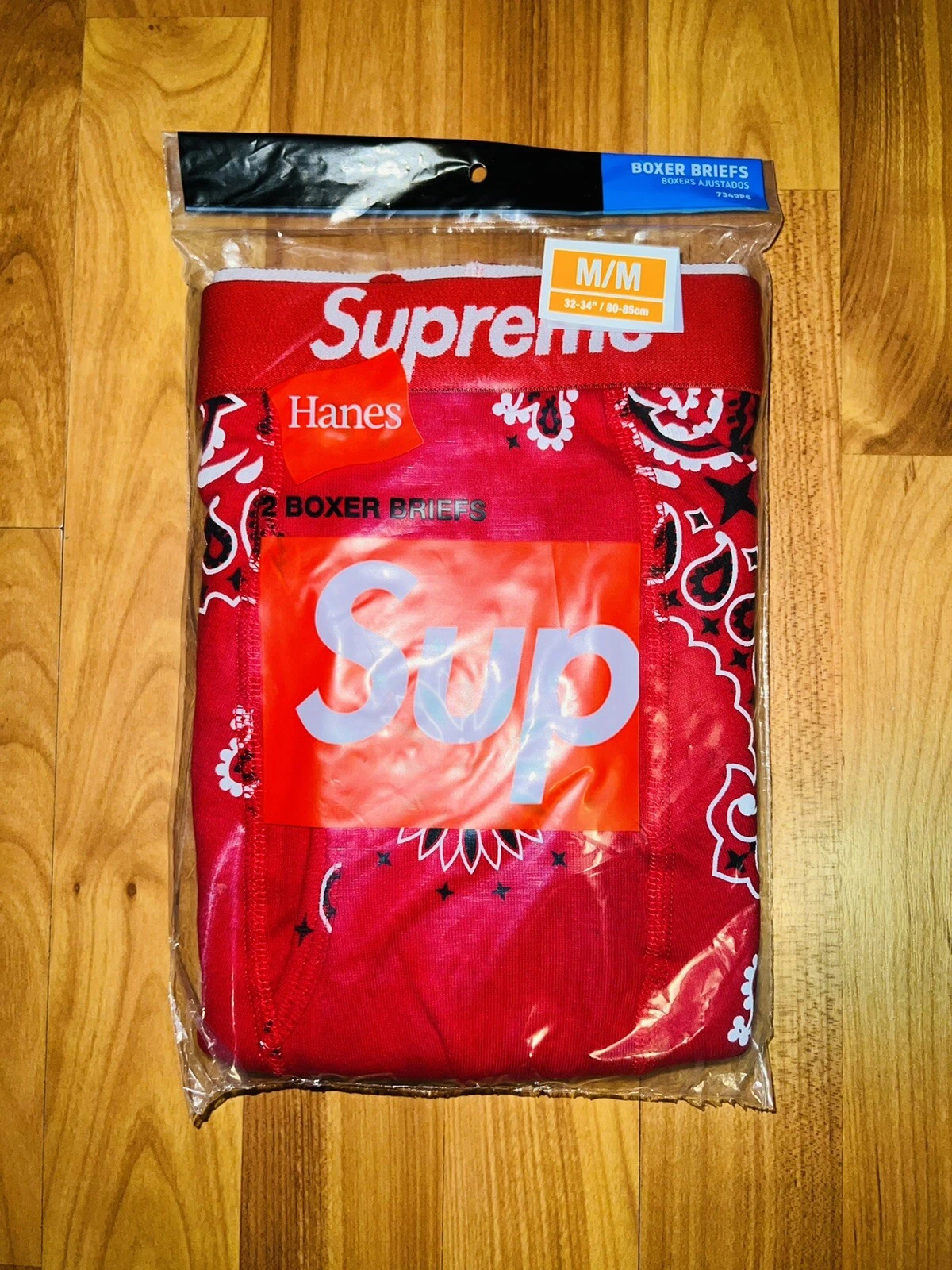 Supreme Hanes Bandana Boxer Slips rouge moyen 2 paires de sous vêtements ÉPUISÉS