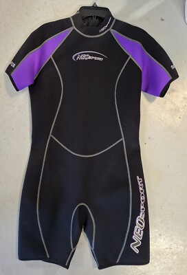 NeoSport Wetsuit Womens 14 Premium 2mm Neoprene Shorty back-zip black lavender