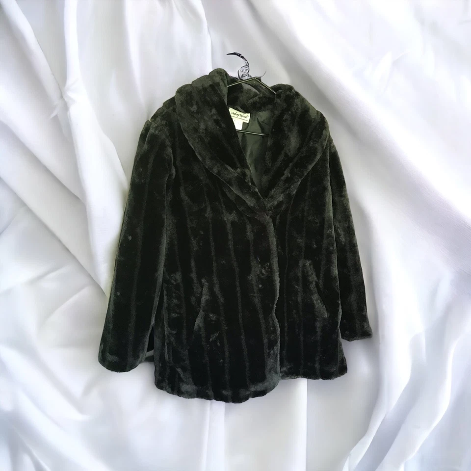 Abrigo Anthony Richards Negro Imitación Piel Visón Largo Medio Elegante Estilo Clásico SLG Foto 3 de 4