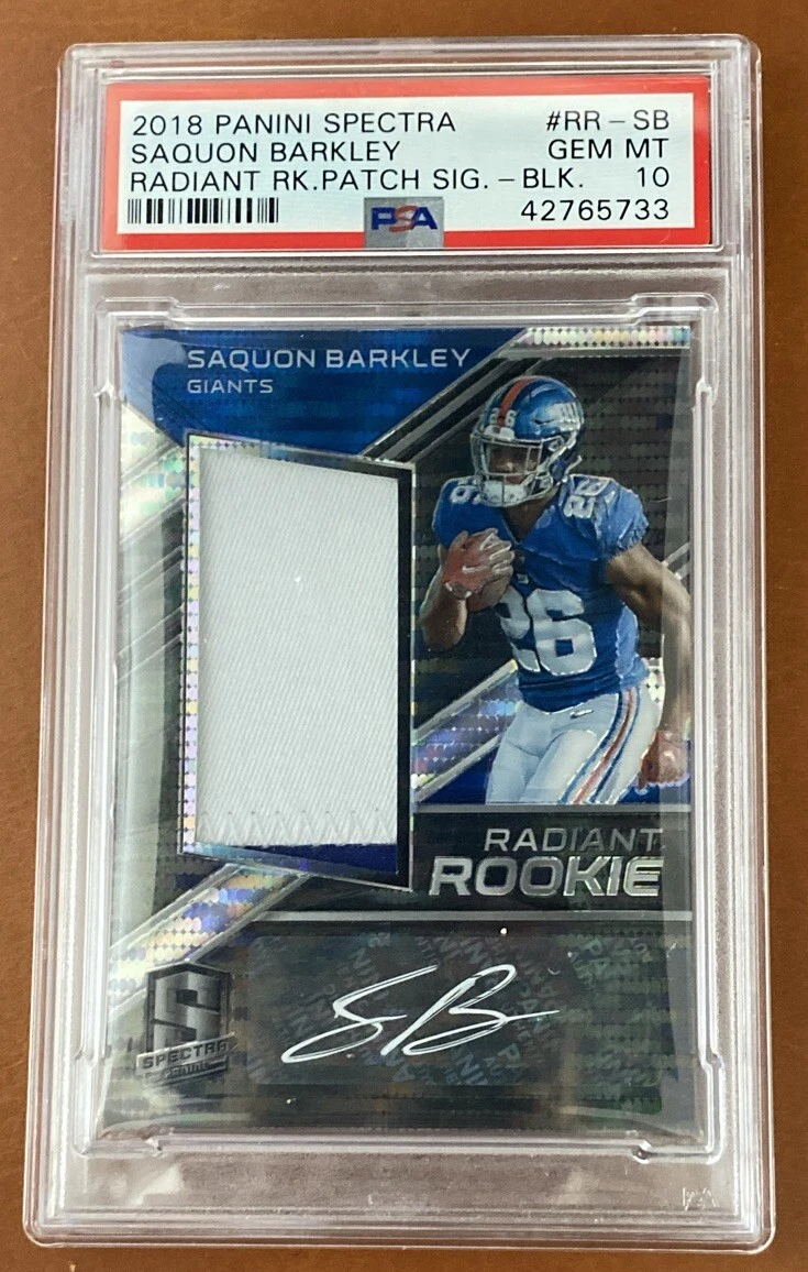 Saquon Barkley Panini Spectra Radiant Rookie Patch Signatures #RRSB Neon Black Light