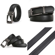 US Men Ratchet Belt Genuine Leather Belt w/ Slide Ratchet Automatic Click Buckle