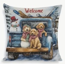Golden Retriever Holiday Winter Scene Christmas Throw Pillow Cover Home Decor