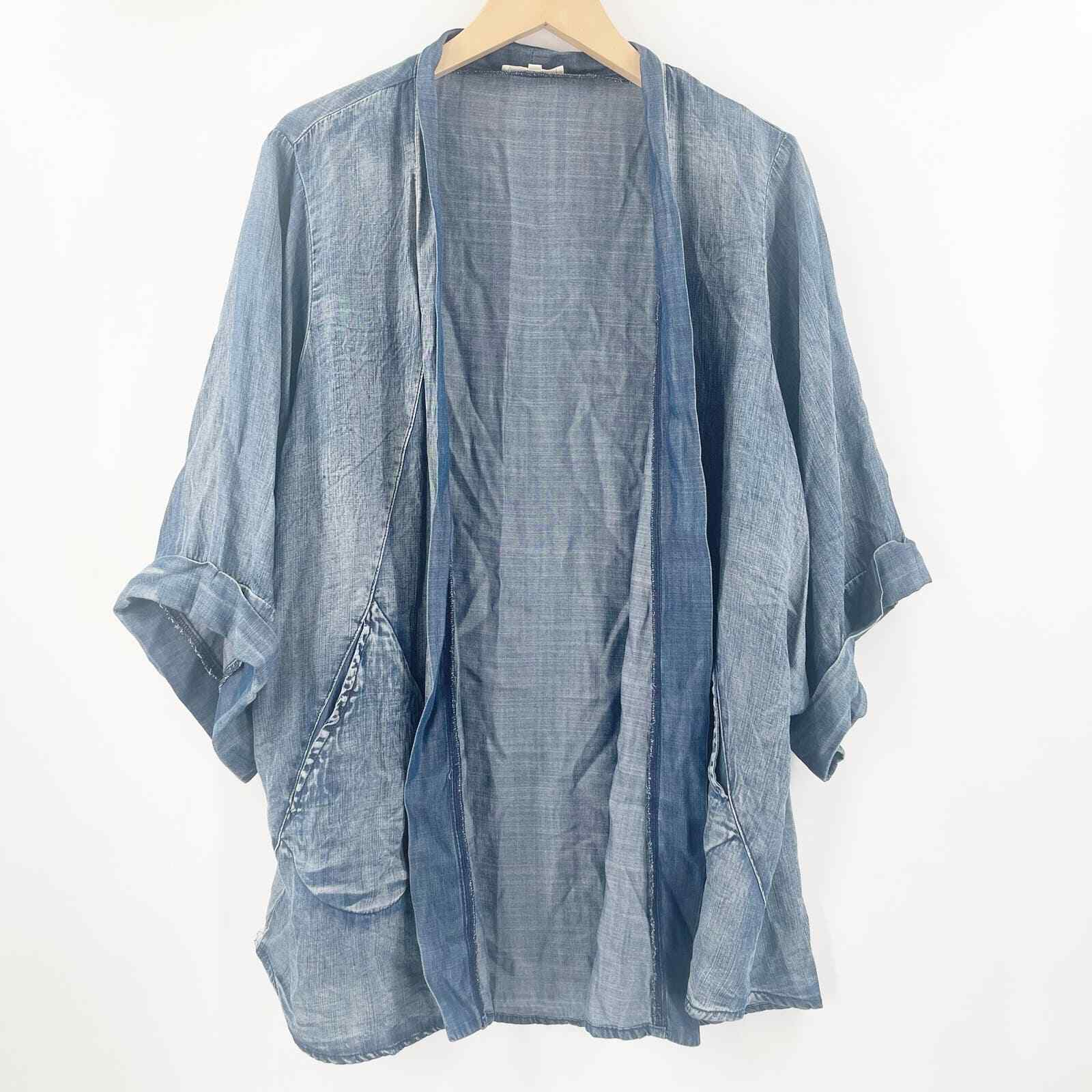 EASEL Size Large Denim Chambray Open Cardigan Kimono Pockets Oversized